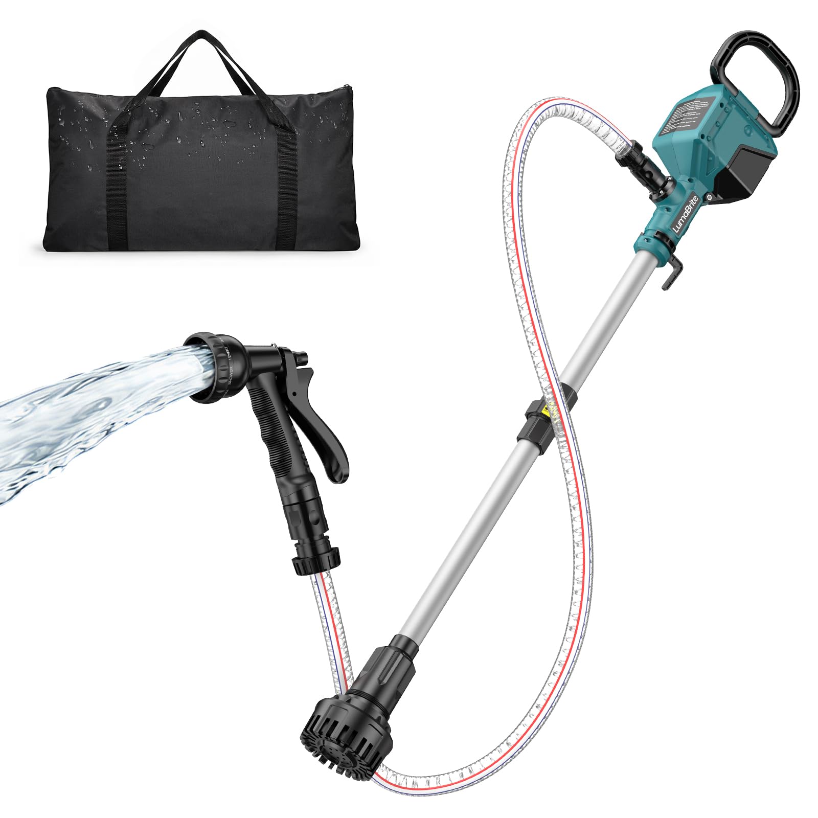 Akku Regenfasspumpe Kompatibel mit Makita 18V Wasserpumpe 2800 L/h und Förderhöhe 8 m, Ausziehbar, Bürstenlos Motor Automatisch Stop, Akku Wasserpumpe für Garten & Pool ((ohne Akku)