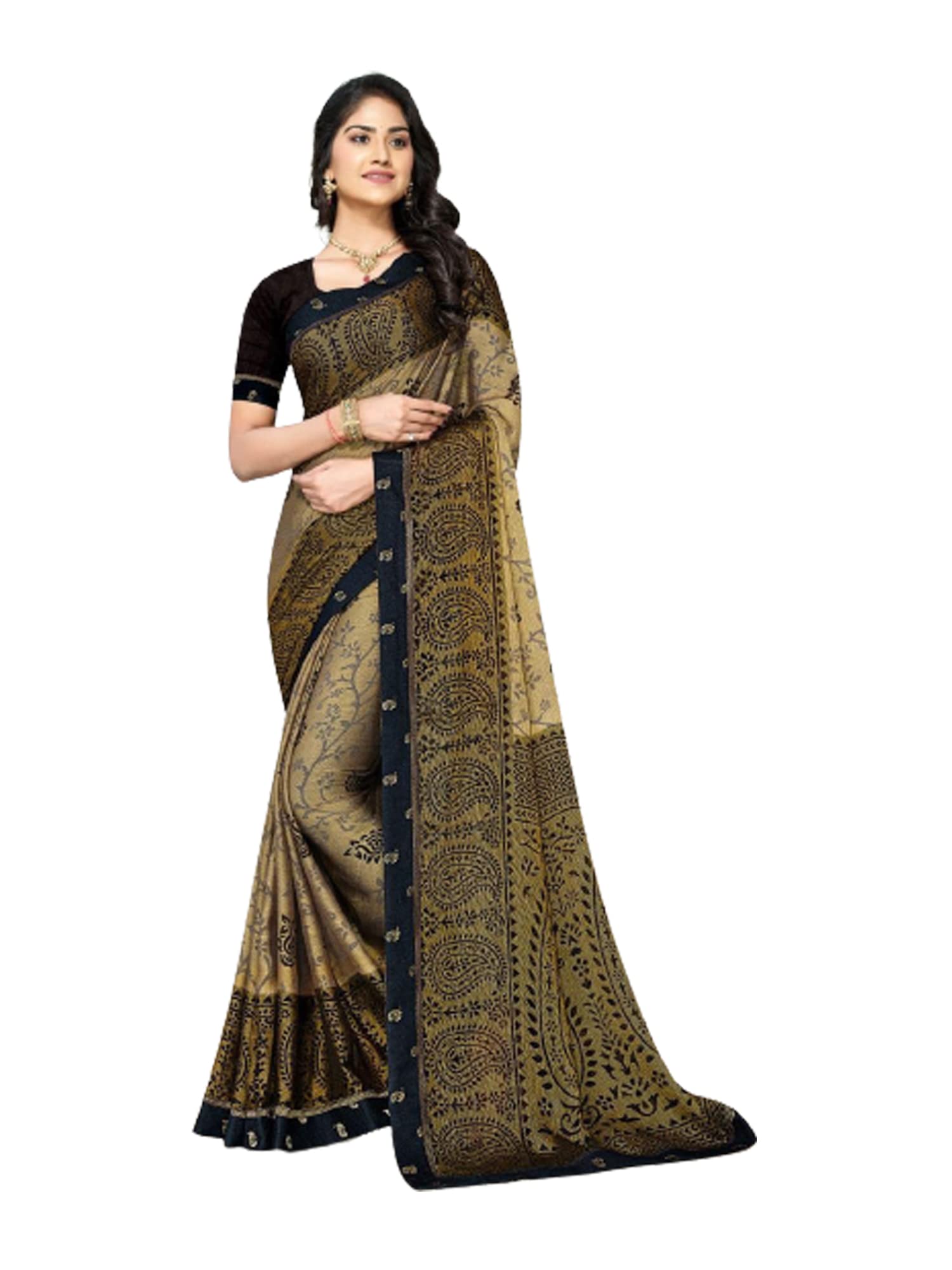 Ethnic Chiffon Brasso With Exclusive Print Women Casual Party Saree Beautiful Festival Wear Heavy Traditional Sari 1878