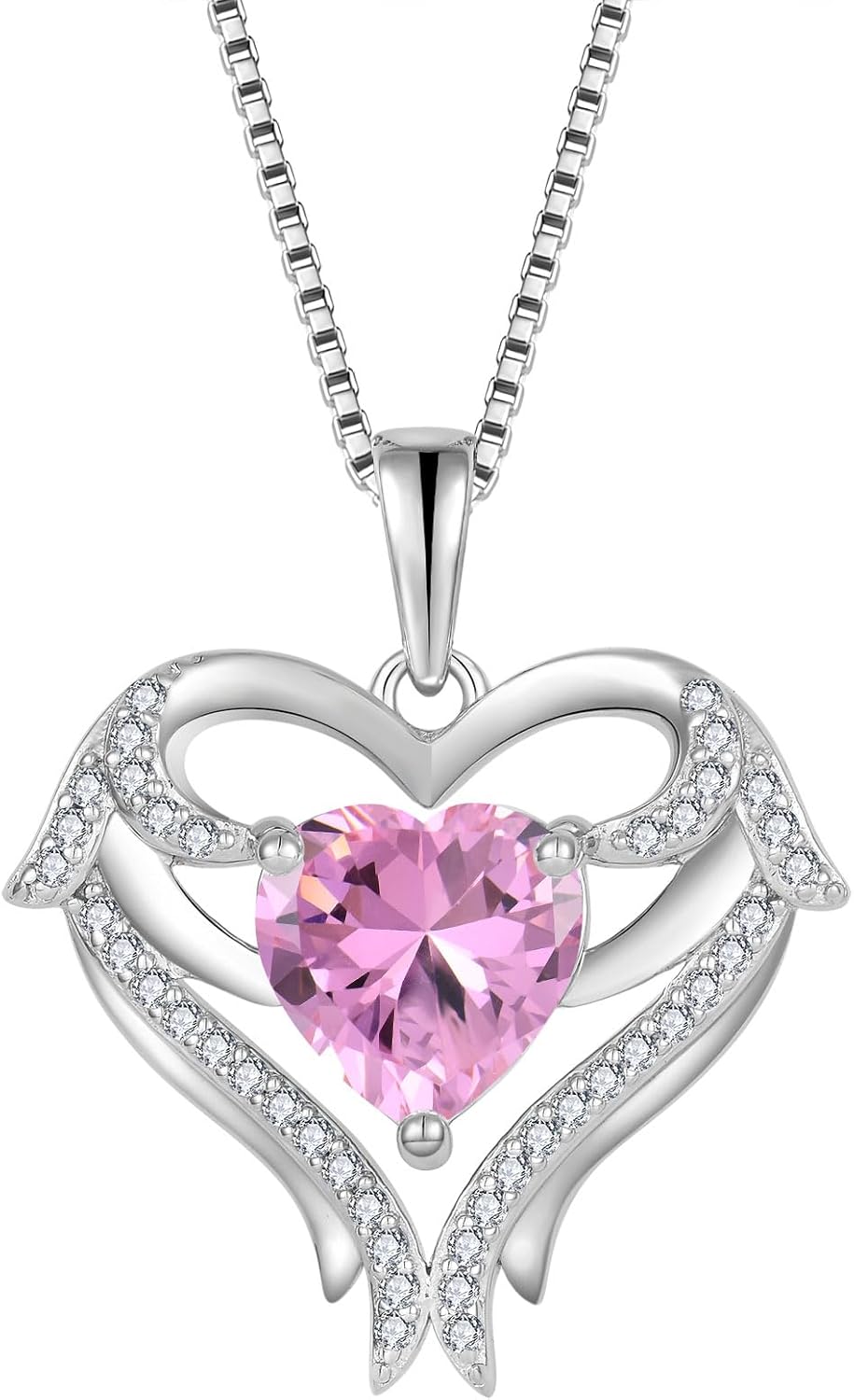 FJ Heart Angel Wings Pendant Necklace 925 Sterling Silver Birthstone Jewelry Gifts for Women