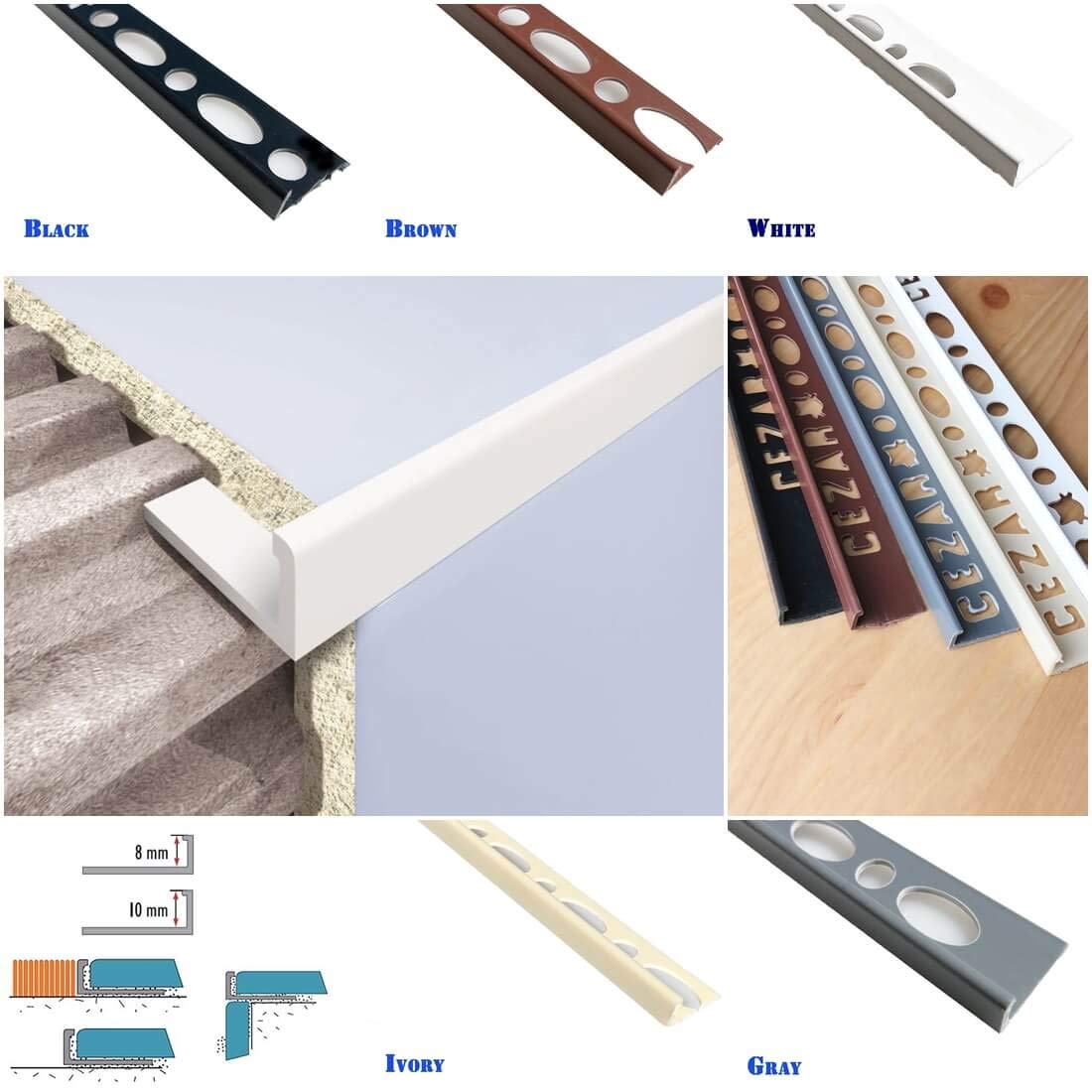Buy Tile Trim Square Straight Edge LShape 8mm10mm 2.5M Plastic PVC Colors TMW Profiles (10 mm
