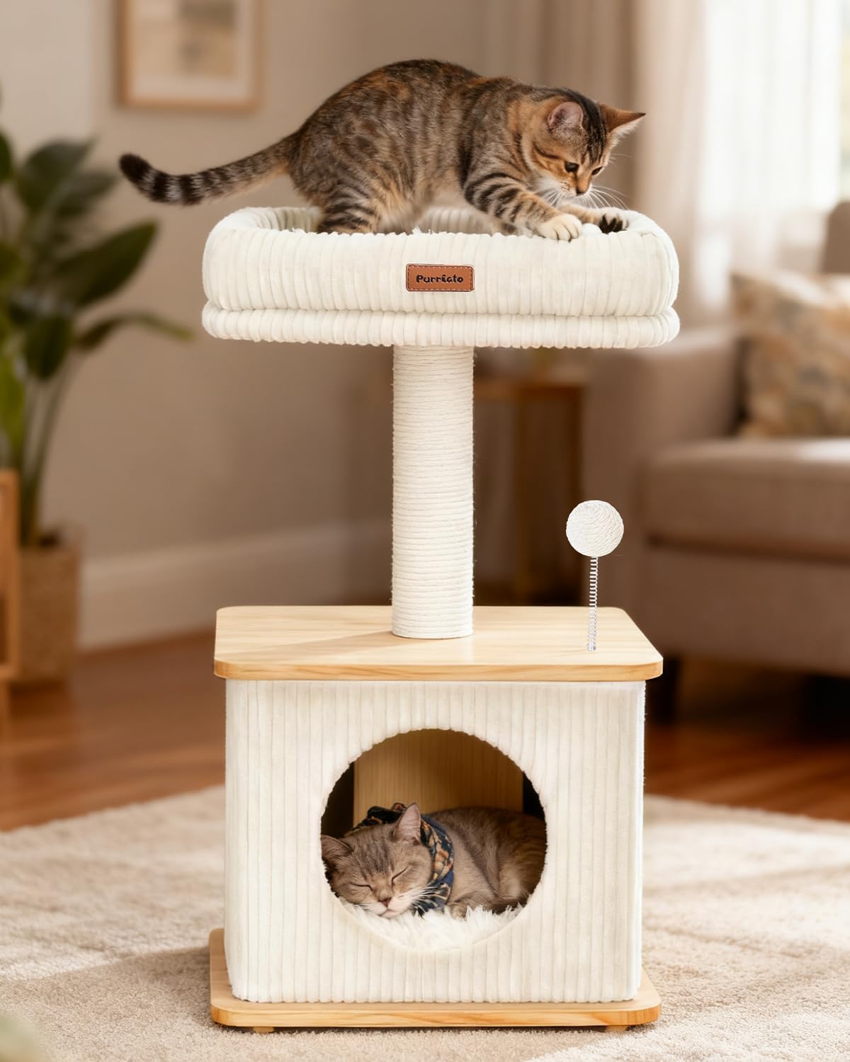 Modern Cat Tree for Indoor Cats, Nordic Loft Style, Cat Tower for Kitten with Sisal Scratching Posts, Soft Padded Beds & Cozy Condos, Floor-Mounted for Kittens & Adult Cats