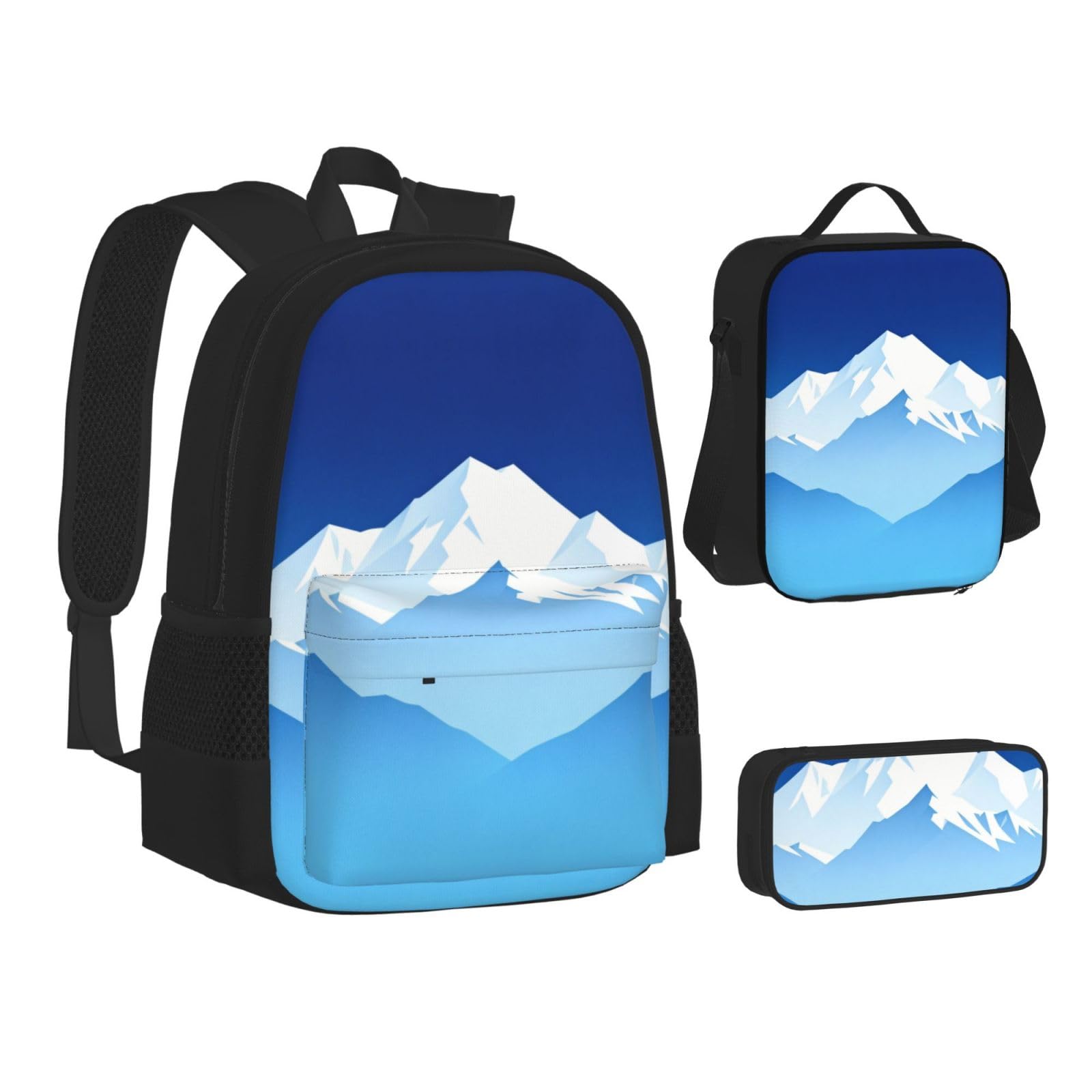 Mountain Layer - Juego de bolsa de almuerzo azul 3 en 1, bolsa de viaje para viajeros, bolsa de almuerzo aislada para el trabajo con funda para laptop