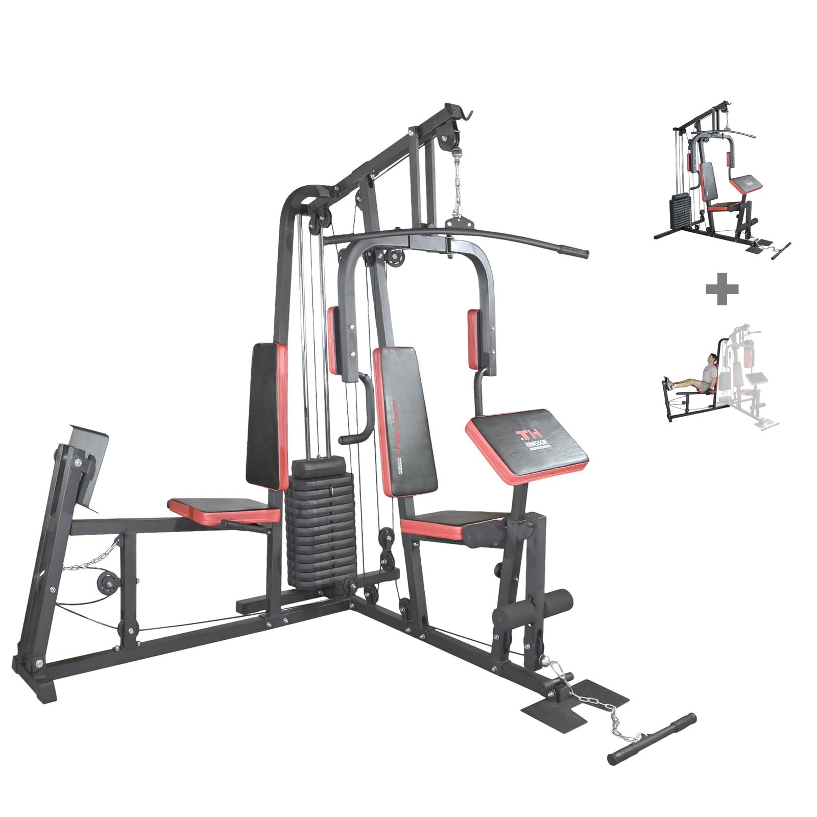 Train Hard® Kraftstation Multistation Fitnessstation Home Gym 65 kg Gewichten inkl. Beinpresse, erweiterbar (optinal): Dipstation, Beinhebe, Sit Up Bank, Stepper, Push Up Bar, Boxsackhalterung, Speedball Plattform.