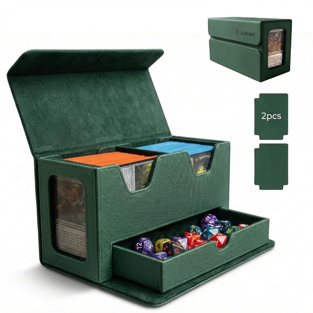 DeckDwell Double deck box, mtg commander box with 2 Commander Display & 1 Dice Tray, Fits 200+ Double Sleeved, tcg deck box for CCG TCG Sports