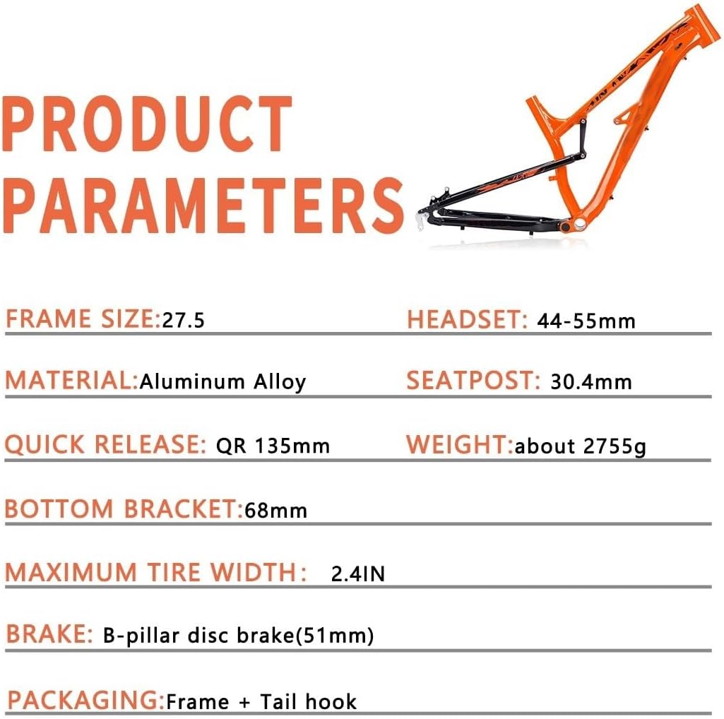 27.5er Softtail Mountain Bike Frame Aluminium Alloy Frames Disc Brake Bicycle Frame Quick Release 135mm BB68mm