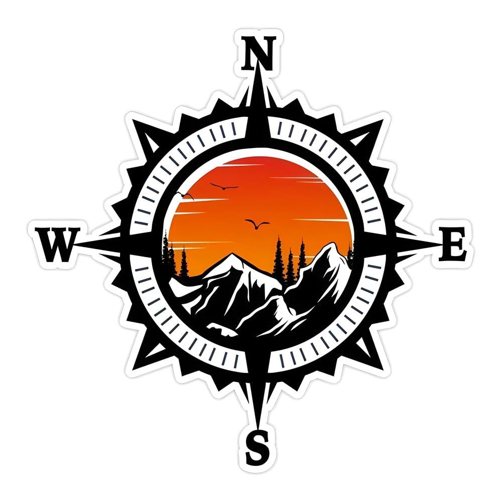 Compass Trees Lake Vinyl Decal Sticker for SUV Car Truck Bumper Wall Window(14x14cm)