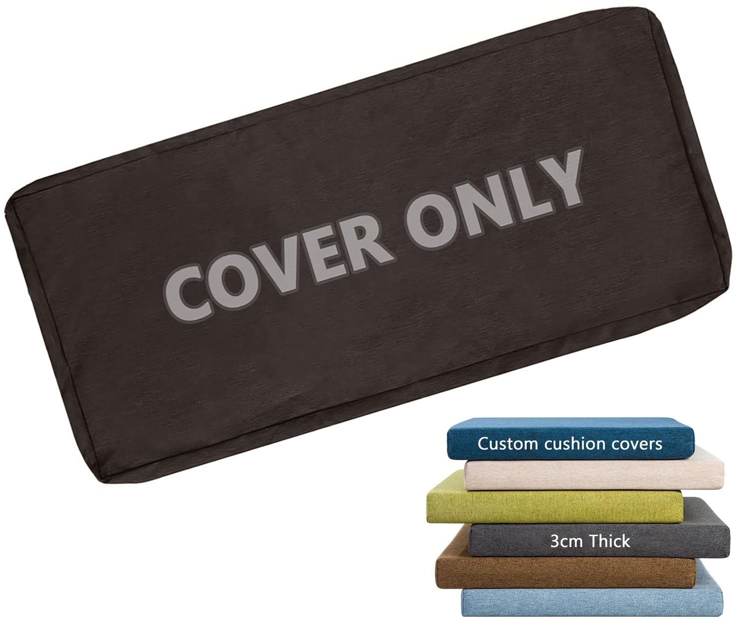 3 cm Thick Bench Cushion Cover Only with Zipper & Ties for Long Window Seat Outdoor Indoor 160 x 60 120 x 40 150 x 50, Linen Fabric Non-Slip Protector Slipcover(Dark Coffee,30x150CM)