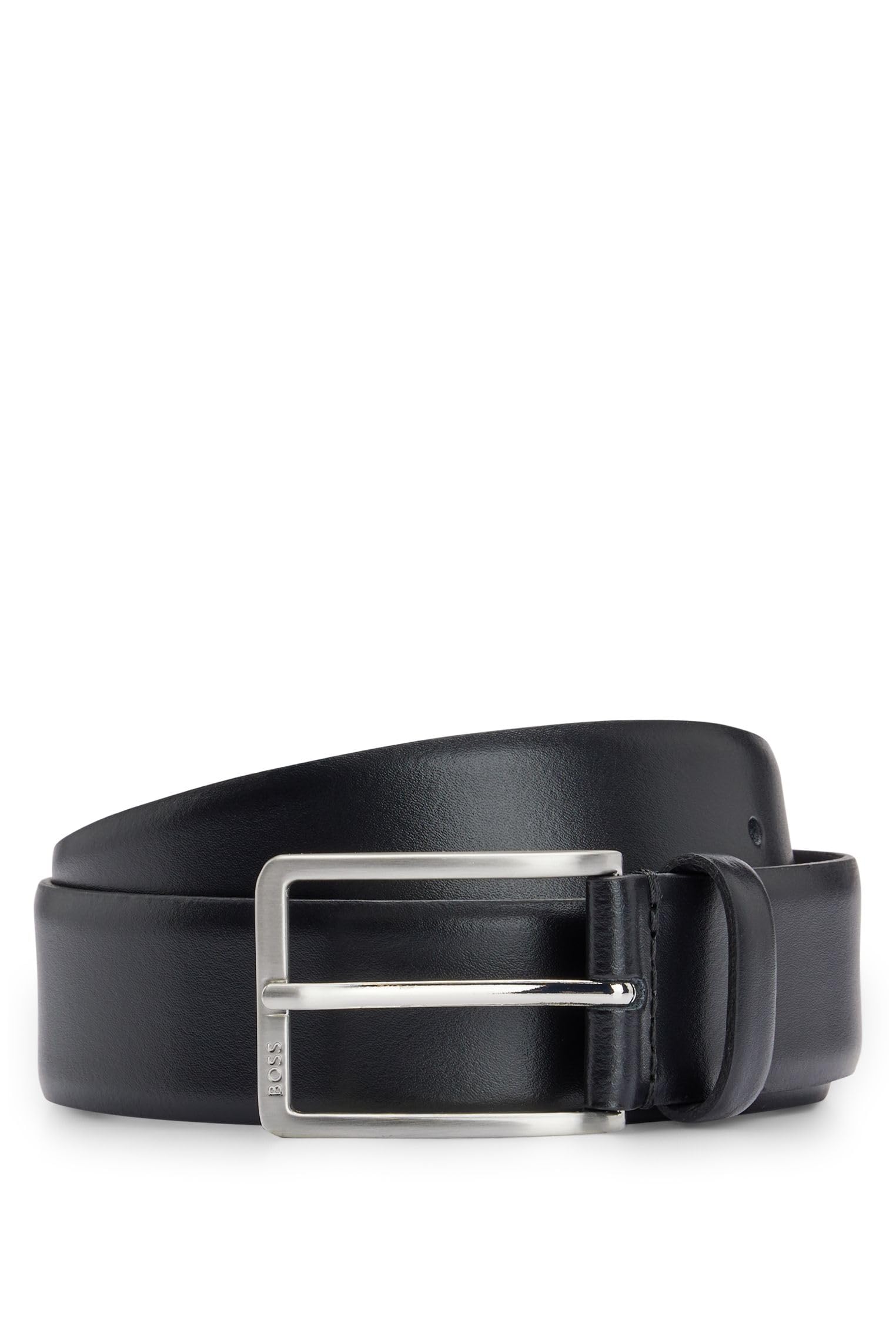 BOSS Hommes Erman-L Sz35 Ceinture en cuir italien avec boucle en métal argenté brossé