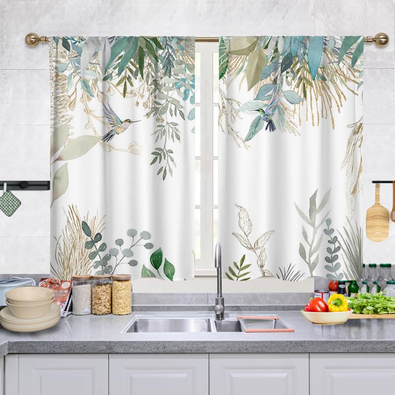 Mightree Short Tier Curtains for Kitchen and Bathroom - Scandinavian Style Plants Cafe Window...