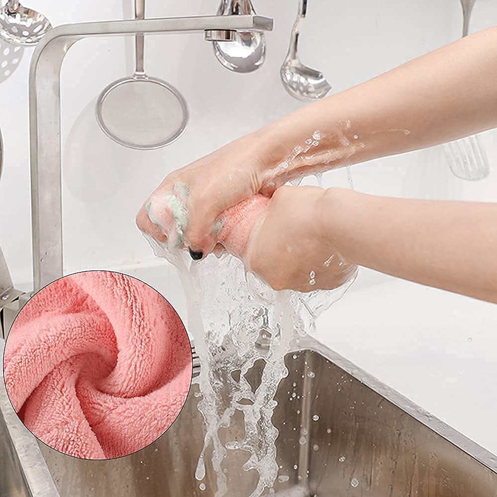 Lot De 16 Torchons De Cuisine En Microfibre – 25,4 X 25,4 Cm, Velours Corail – Super Absorbants, Lavables, Doubles Faces - 11
