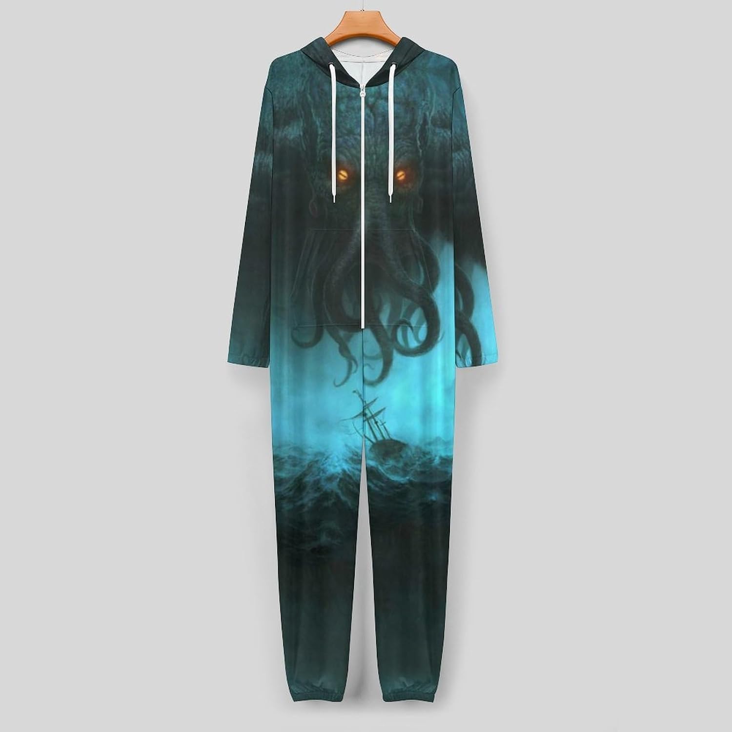 Cthulhuss in Deep Ocean Adult Pajamas Onesie with Hood Pocket Jumpsuits One Piece Sleepwear
