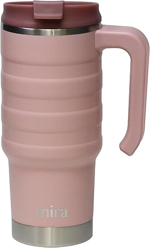 MIRA Taza de viaje aislada de 24 onzas, taza de café de acero inoxidable con tapa abatible y asa a prueba de derrames, vaso para automóvil