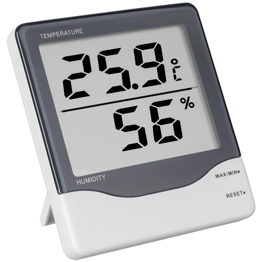 TFA Dostmann Digital Thermometer, Large Display, Indoor Temperature, Humidity, Healthy Indoor Climate, 30.5002, White/Black, L 102 x W 21 (50) x H 110 mm