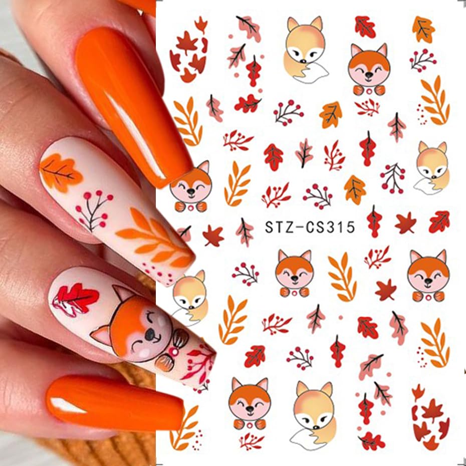 JMEOWIO Herbst-Nagelsticker 3D/5D – Kürbis & Ahornblatt Design, Selbstklebend – 4 Blatt Set Für DIY Nail Art