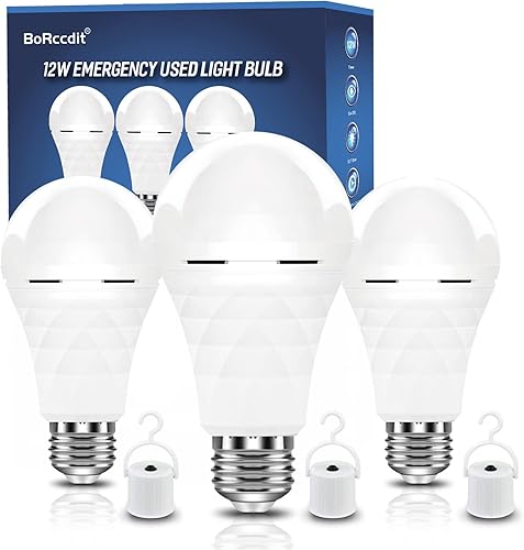 Bombillas recargables A19, bombillas de emergencia para fallos de alimentación, bombilla LED equivalente a 80 vatios, 12 W, 5000 K, luz diurna de