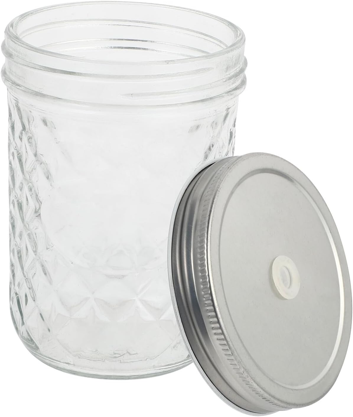 500ml Diamond Pattern Mason Jar with Straw, Glass Drinking Jar Set of 4, Multifunctional Juice and Milk Bottle for Outdoor and Home Use