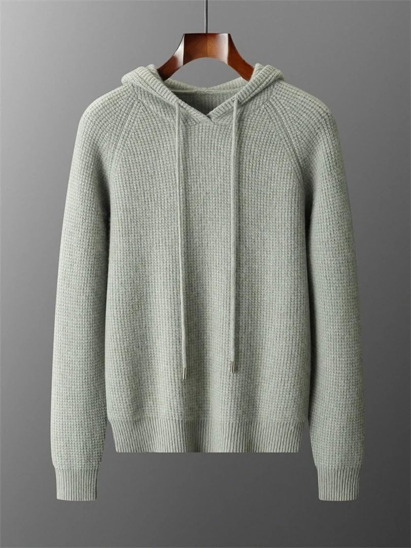 Men Pullover Sweater Cashmere Waffle Textured Fall Winter Thick Casual Soft Raglan Sleeve Cotton Top