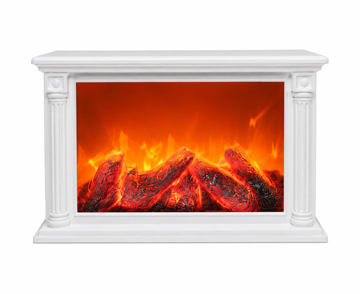Uptrix LED Fireplace Lamp Showpiece for Home Decor | Plastic Electric Flame Effect Night Light | Tabletop Fireplace Mantel Display | Warm Ambient Mood Lamp for Living Room, Bedroom & Office (White)-image-11