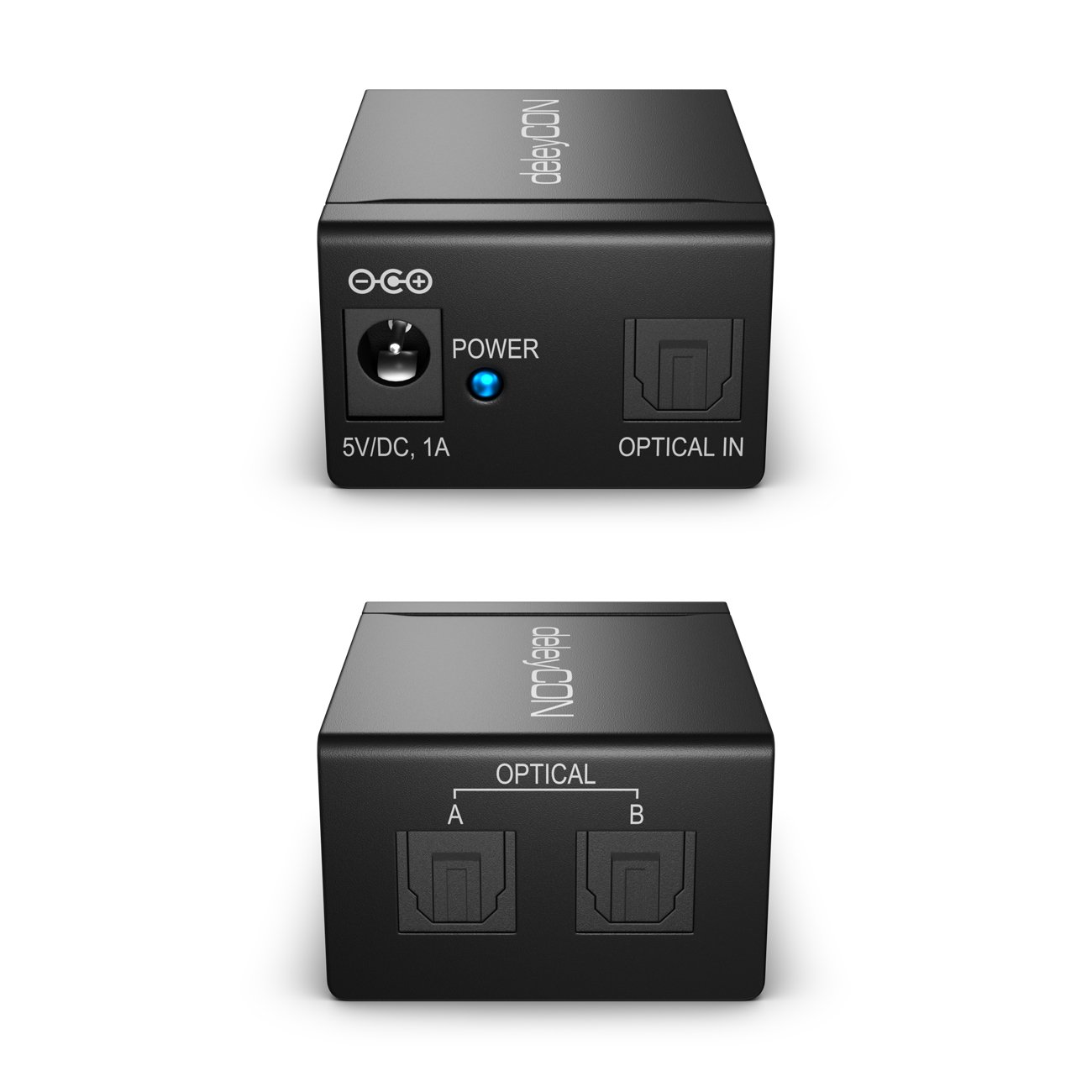 deleyCON Répartiteur Toslink 2 Ports Séparateur Audio Numérique Distributeur pour Câbles Audio Toslink Optiques S/PDIF 1x Entrée 2x Sortie pour TV Système Hi-Fi Soundbar Casque