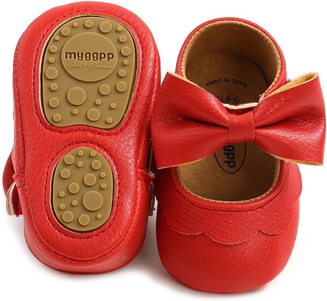 LAFEGEN Baby Girls Mary Jane Flats with Bownot Non Slip Soft Sole PU Leather Newborn Infant Toddler First Walker Cirb Dress Shoes