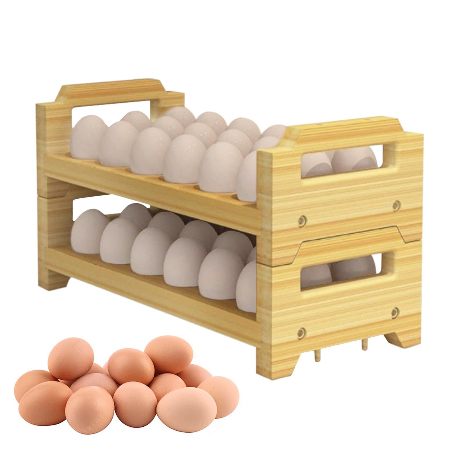 Organizer da cucina in legno, portauova in legno, espositore per uova 2 livelli, scaffale per uova rustico e impilabile, ideale per cucine