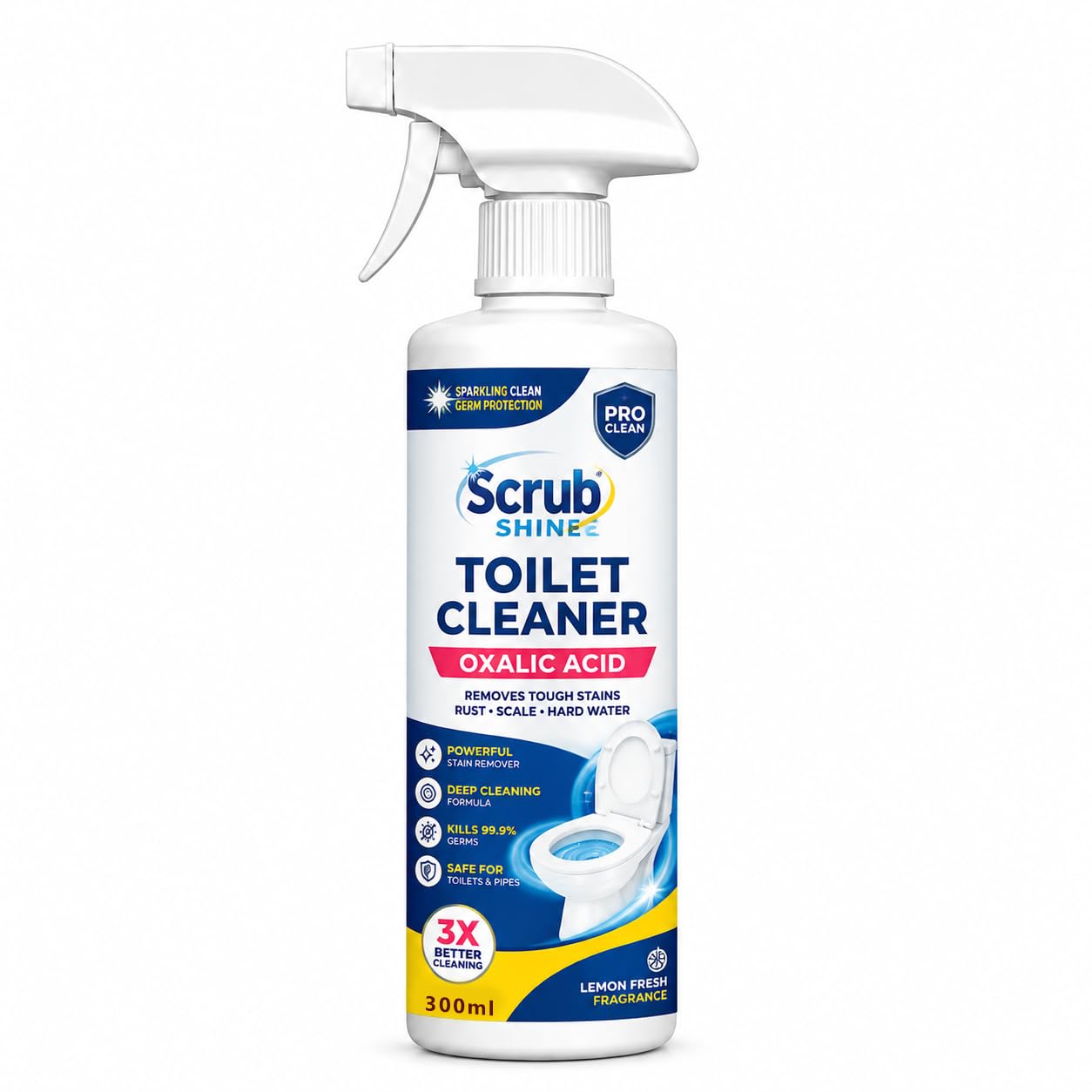 Scrub Shine Toilet & Bathroom Cleaner Spray 300ml, Tough Stain, Rust, Limescale & Hard Water Mark Remover for Toilet Bowls, Ceramic Tiles, Sinks & Washroom Surfaces (Pack of 1)-image-7