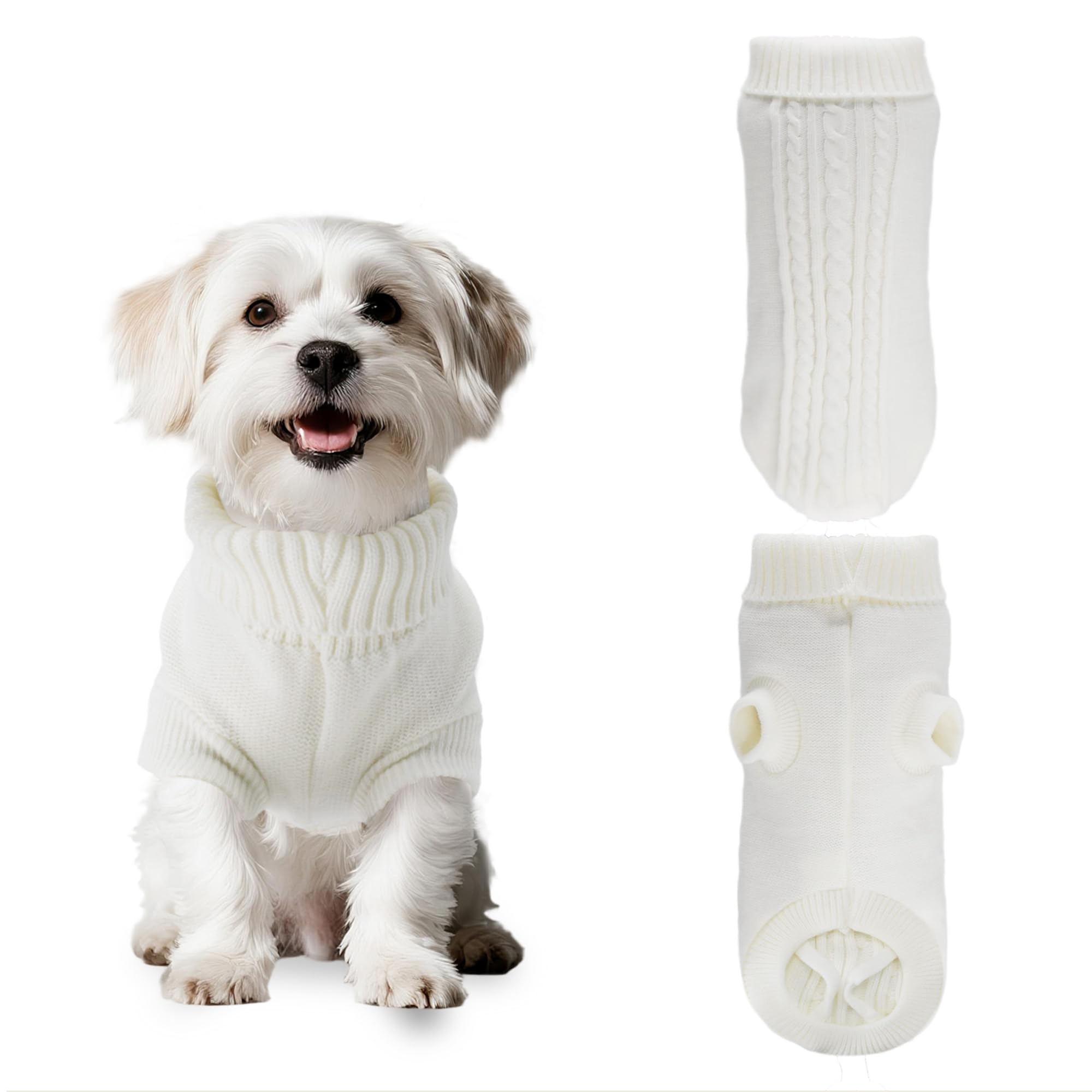 PawSailor Dog Knit Jumper Turtleneck Classic Christmas Puppy Jumper Soft Comfortable Pet Pullover Winter Warm Pet Coat for Small Dogs like Chihuahua, Yorkies, Toy Poodle, Maltese, White M