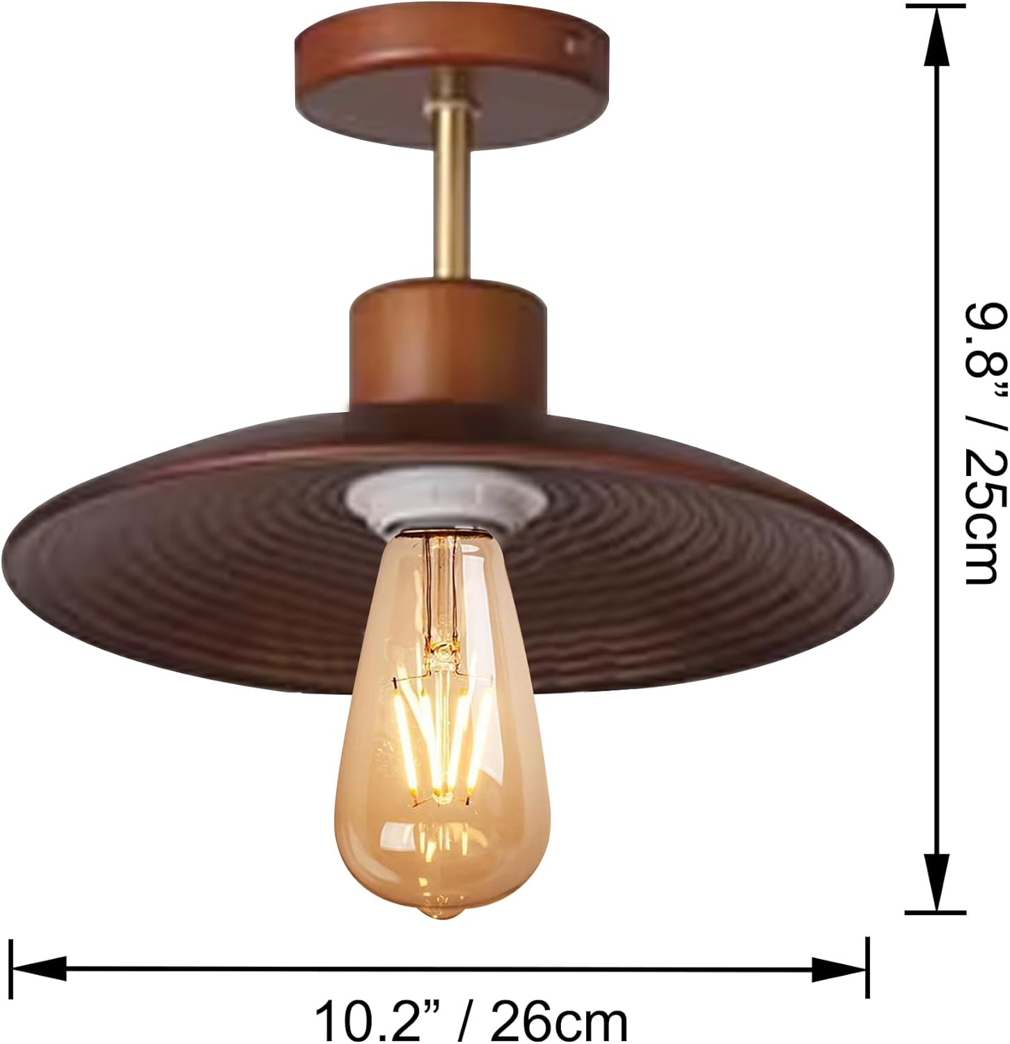 RV Hardwired Cone Shape Walnut Wood Wall Light with 12V Retro Wood Plane RV Decorative Light RV Ceiling Light Fixtures Ceiling Mount RV Wall Light, E26 E27 Semi Flush Mount for RV Camper