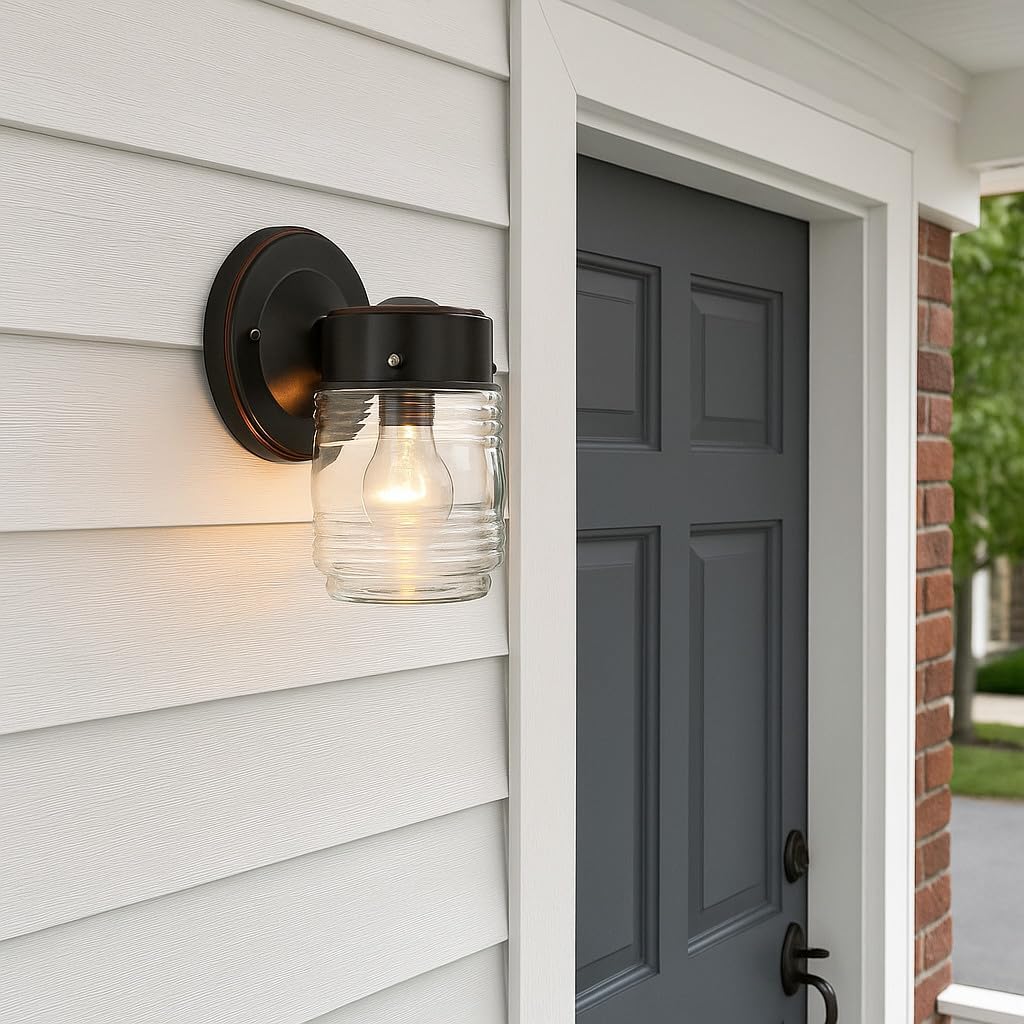 Design House Jelly Jar Outdoor Wall Light, Oil Rubbed Bronze | Wall Mount, Traditional, Steel, Lighting, 505198
