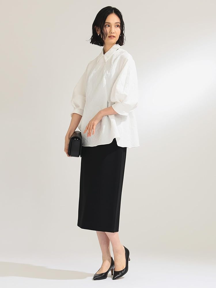 24SS　デミルクスビームス　フクレ織りジャカード アタッチドカラー ブラウス＊ Demi-Luxe BEAMS（デミルクス ビームス）フクレ織りジャカード