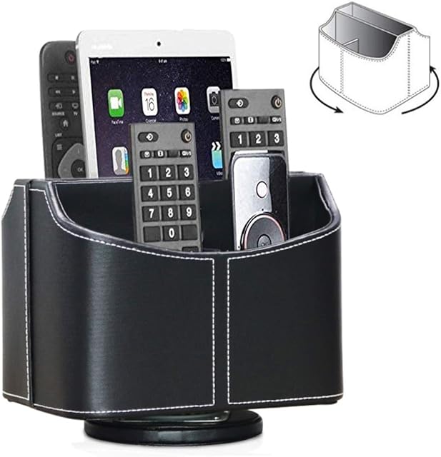 Easy Funny Remote Control Holder 360 Degrees Rotatable PU Leather Remote Organiser Desktop Storage Table Tidy for TV Remote iPad CD Book
