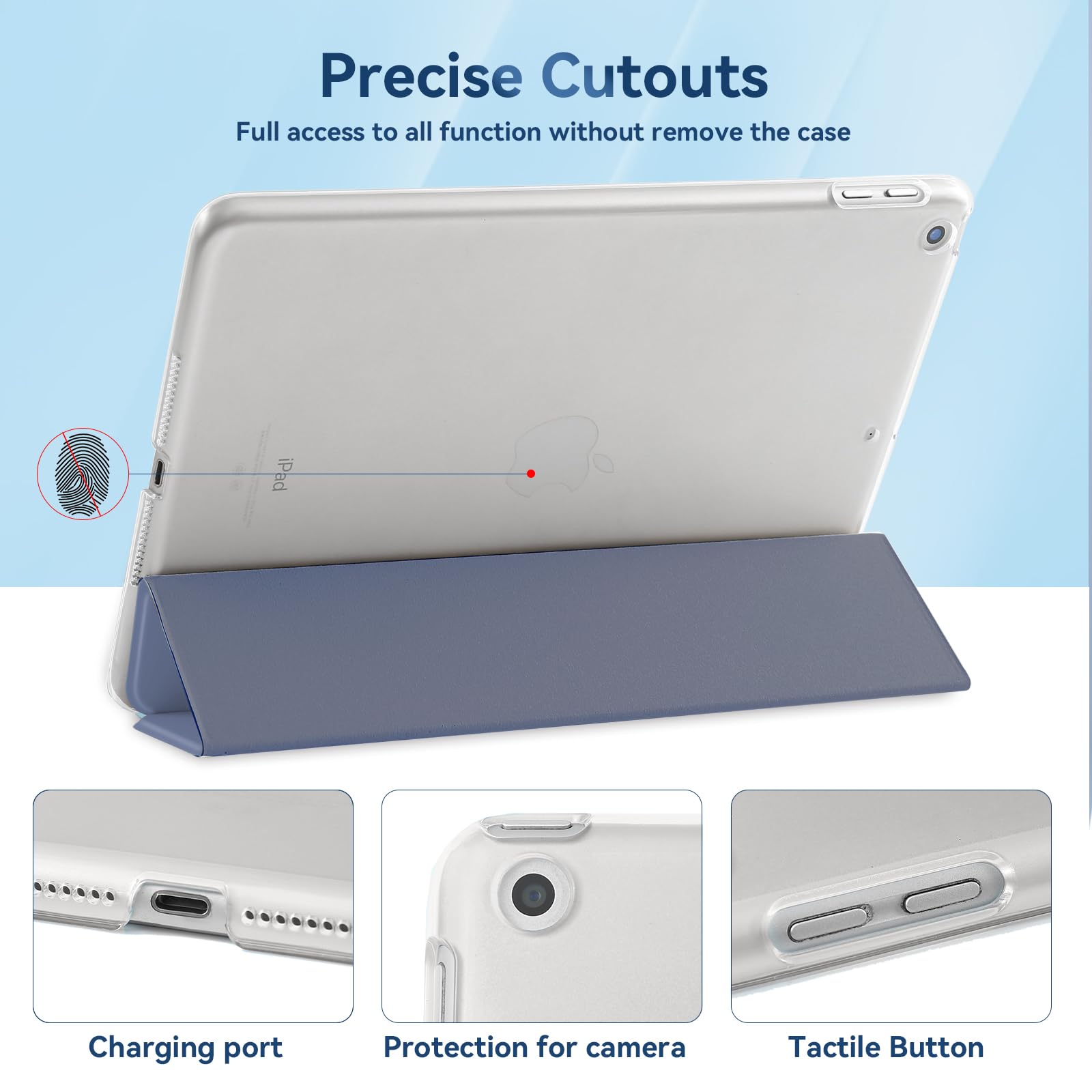 4UBonLife Custodia per iPad 6a /5a Generazione 9,7 Pollici 2018/2017, Cover Protettiva Rigida, Sottile e Leggera con Traslucida Posteriore Opaca Cover per iPad 5/6, Auto Sveglia/Sonno, Grigio Lavanda