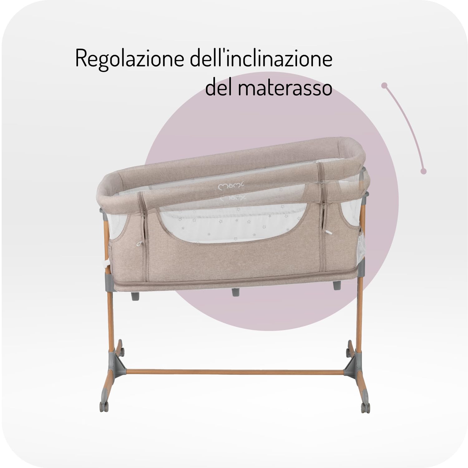Momi Lettino multifunzione SMART BED 4-in-1, lettino co-sleeping e box, per bambini fino a 15 kg di peso, con altezza regolabile a 5 livelli, con materassino, cinghie di fissaggio e rotelle