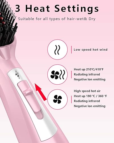 Miniatura 2 de Cepillo alisador de pelo para secadora de soplado  Cepillo profesional de aire caliente con peine de plancha alisadora antiquemaduras, 3 modos de