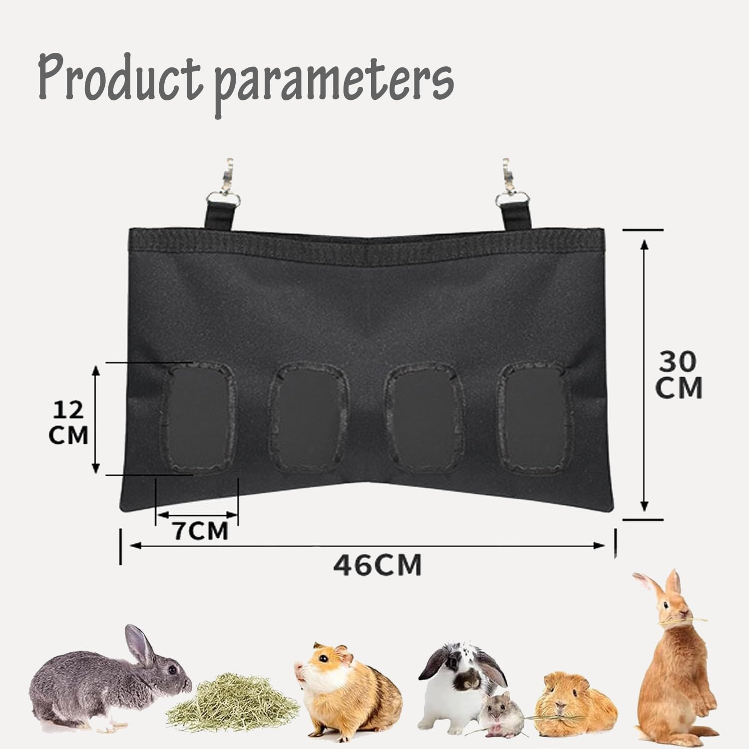 FIBOUND 1 Unit Rabbit Hay Feeder Bag with Four Holes, Black/White - Image 3