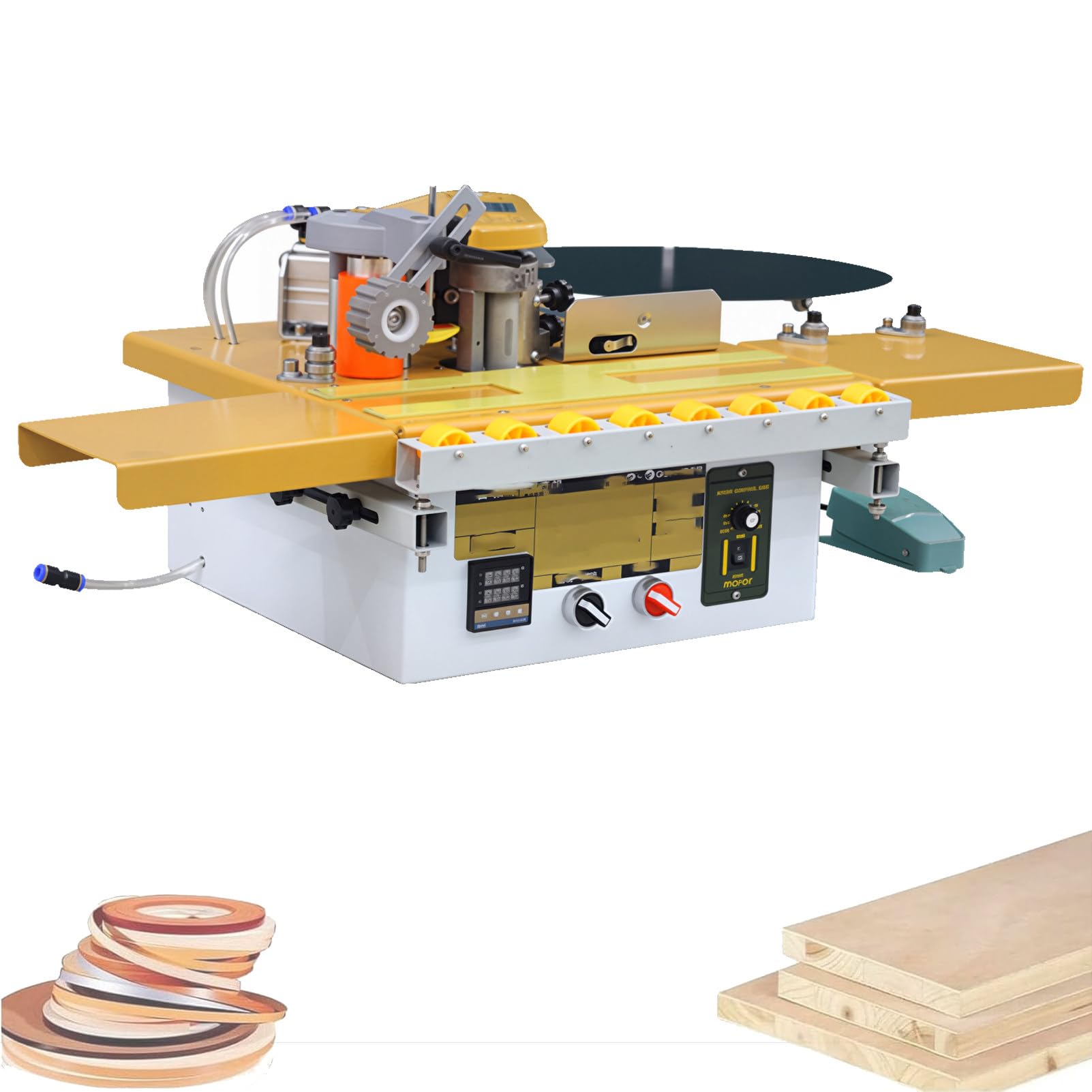 Pnpaea Woodworking Edge Banding Machine,1200W Right Angle Curve Straight Line,Double-Sided Gluing,for Panel Edges,for efficient edge trimming of decorative materials Widened(Lengthened)