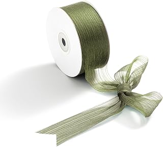 CHUQING Width Antique Green Wedding Ribbon 38mm x 22m Olive Green Chiffon Ribbon Decorative Ribbon for Gift Box Bouquet Flowers