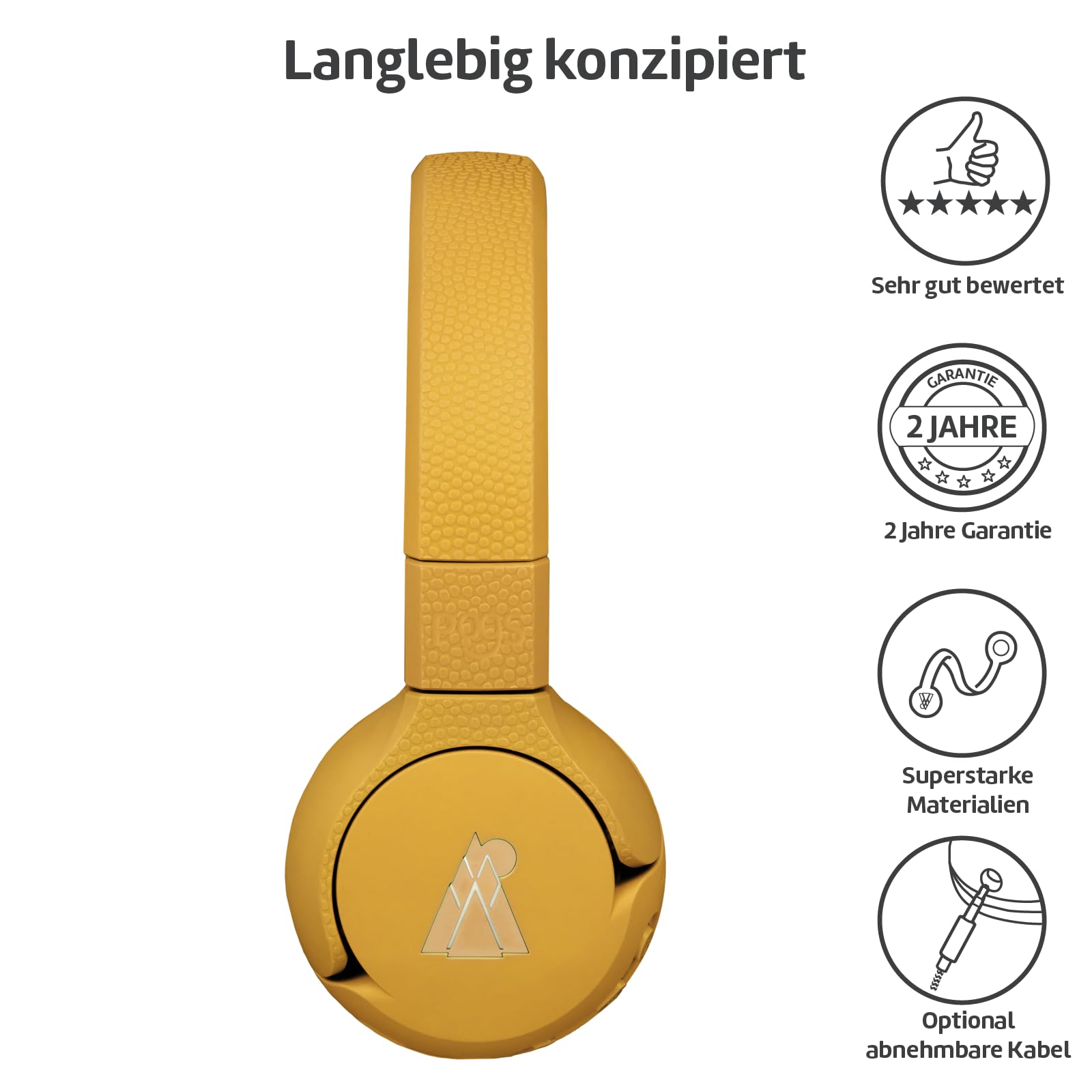 POGS Cuffie wireless Bluetooth per bambini | The Gecko 2 | Cuffie pieghevoli robusti per bambini a partire dai 3 anni | Limite volume 85 dB | Microfono | On-Ear | Funzione di condivisione musicale