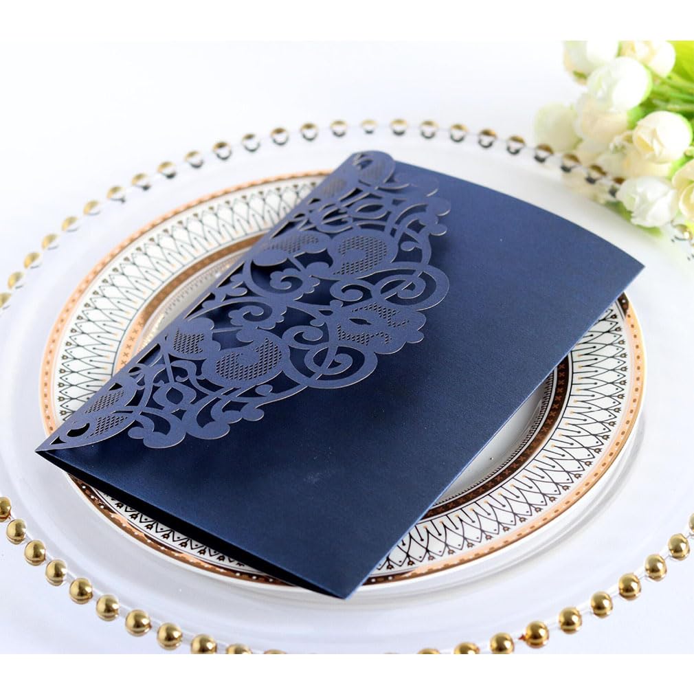 50 Stück Hochzeitseinladung Karten Set mit Umschlag & Einlegeblatt | Elegantes Spitzenmuster, filigrane Papierkarte, Hochzeit, Verlobung, Geburtstag, Feier, DIY Gestaltung