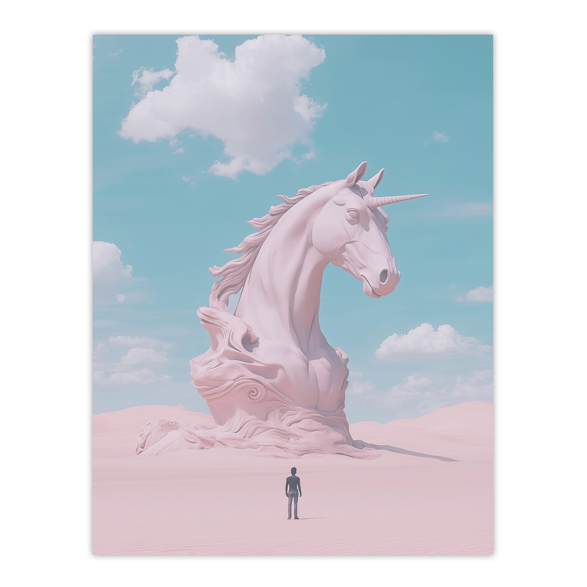 Artery8 Desert Unicorn Sand Sculpture Pastel Landscape Living Room Extra Large XL Wall Art Poster Print