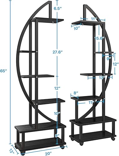 Miniatura 13 de 2 soportes de metal de 6 niveles altos para plantas de interior con ruedas desmontables, soporte para plantas para espacios exteriores con lazo