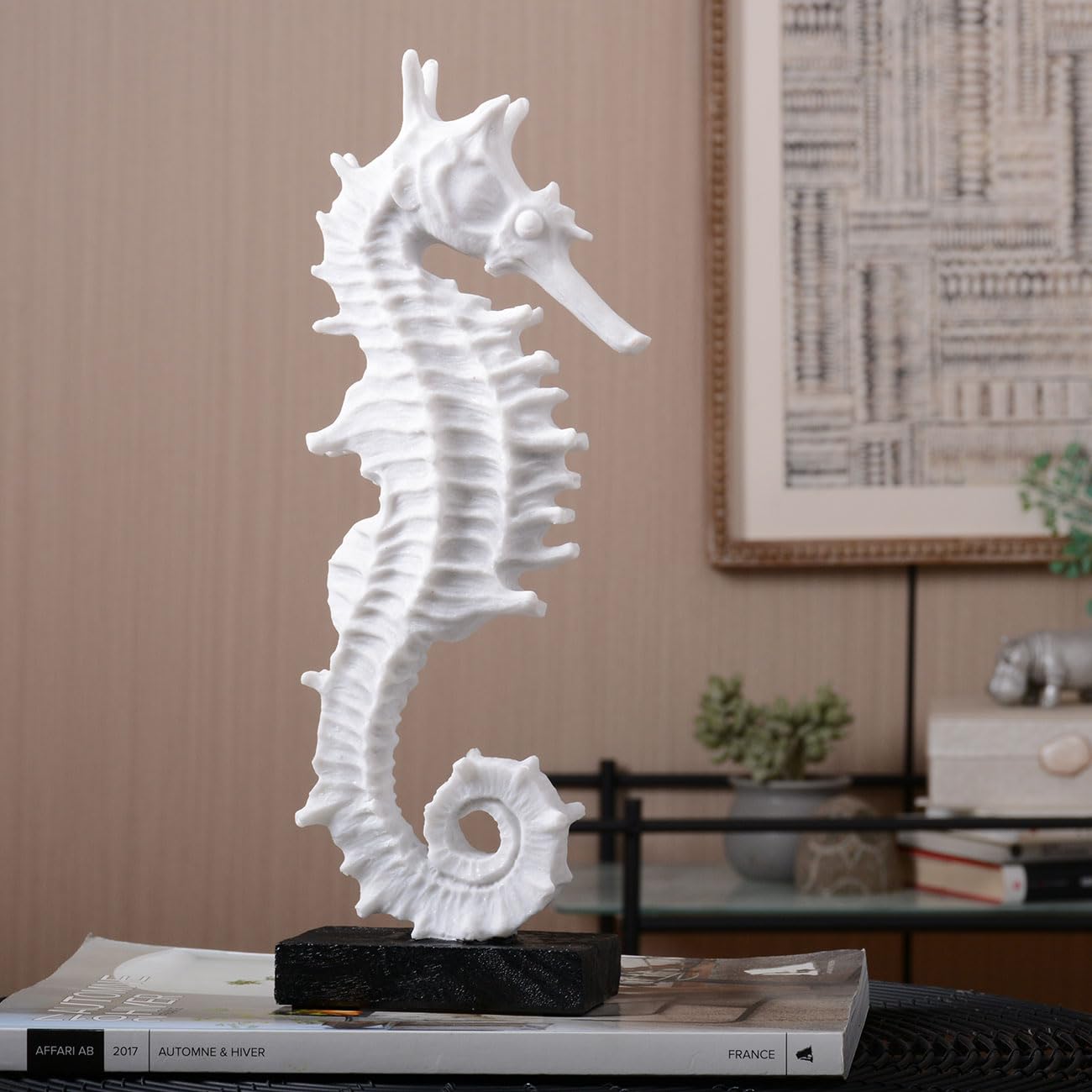 HAUCOZE Sea Horse Statue Decor Ocean Sculpture Arts Modern Gifts Figurine Polyresin 13.4inch