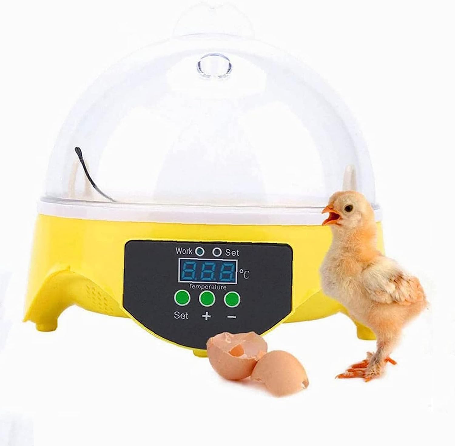 Mini 7 Eggs Incubator Poultry Incubator Temperature Automatic Control Hatcher for Egg with LED Digital Screen Poultry Hatching Machine with Egg Tray