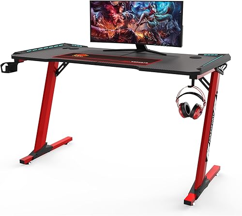 AOR ESPORTS Escritorio para juegos en forma de Z de 47 pulgadas, escritorio para computadora de oficina y juegos con alfombrilla de mouse de