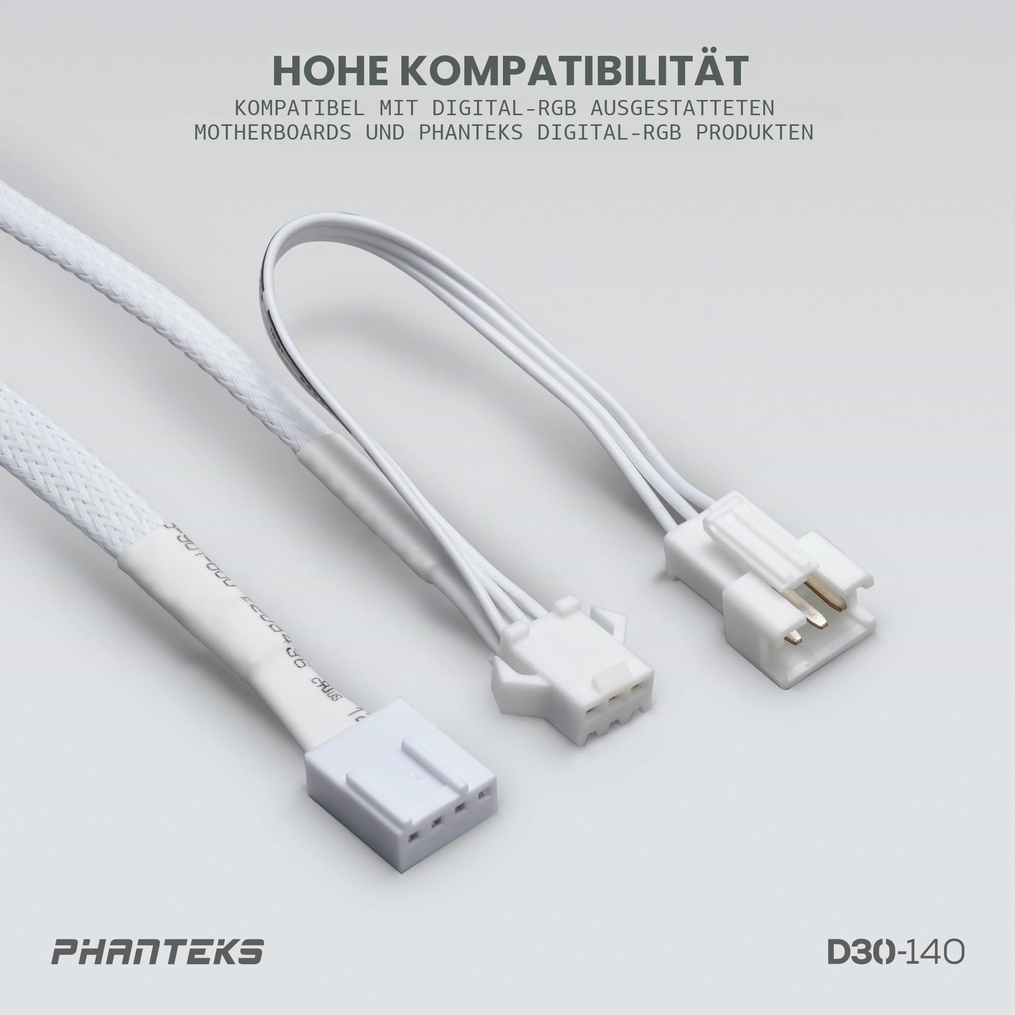 Phanteks D30-140 PWM D-RGB Lüfter Weiß | 140mm Gehäuselüfter, Reversed Airflow, ARGB Beleuchtung, Daisy-Chain System, 30mm Tiefe