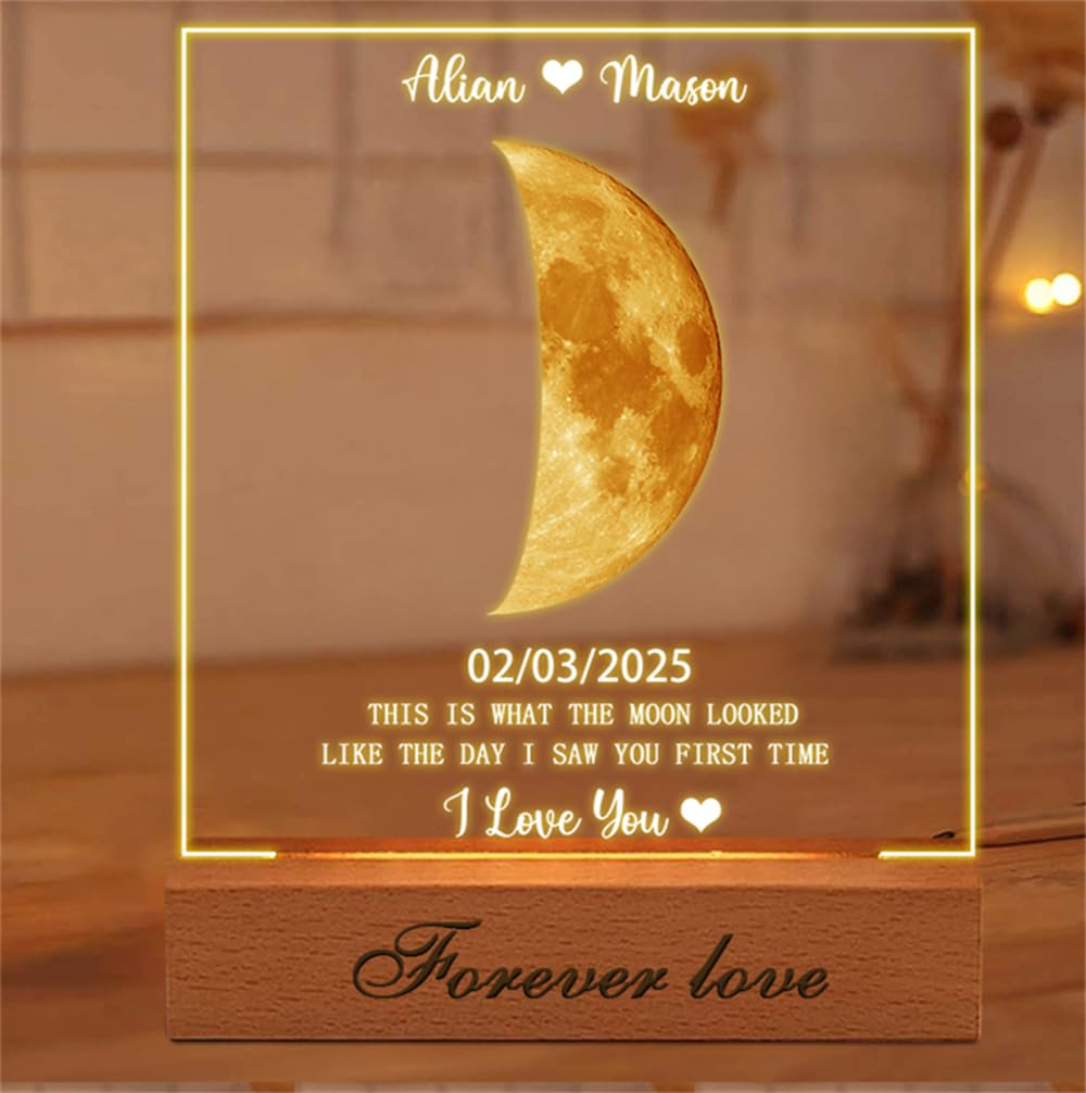 ASD Jewerly This is What The Moon Looked Like,Personalized Couple Moon Phase Night Light,Custom Real Moon Picture The Day I Saw You Moon Phases Gifts, Moon Phases Wall Art Valentine's Weddings Gifts