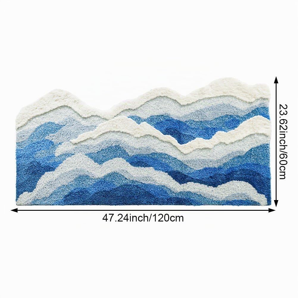 Tapis Ondulé Touffeté avec Vagues De L'océan, Tapis Océanique avec Envers Antidérapant, Tapis De Salle De Bain Côtier, Lavable, Vagues 3D, pour Maison, Le Salon, Salle De Bain