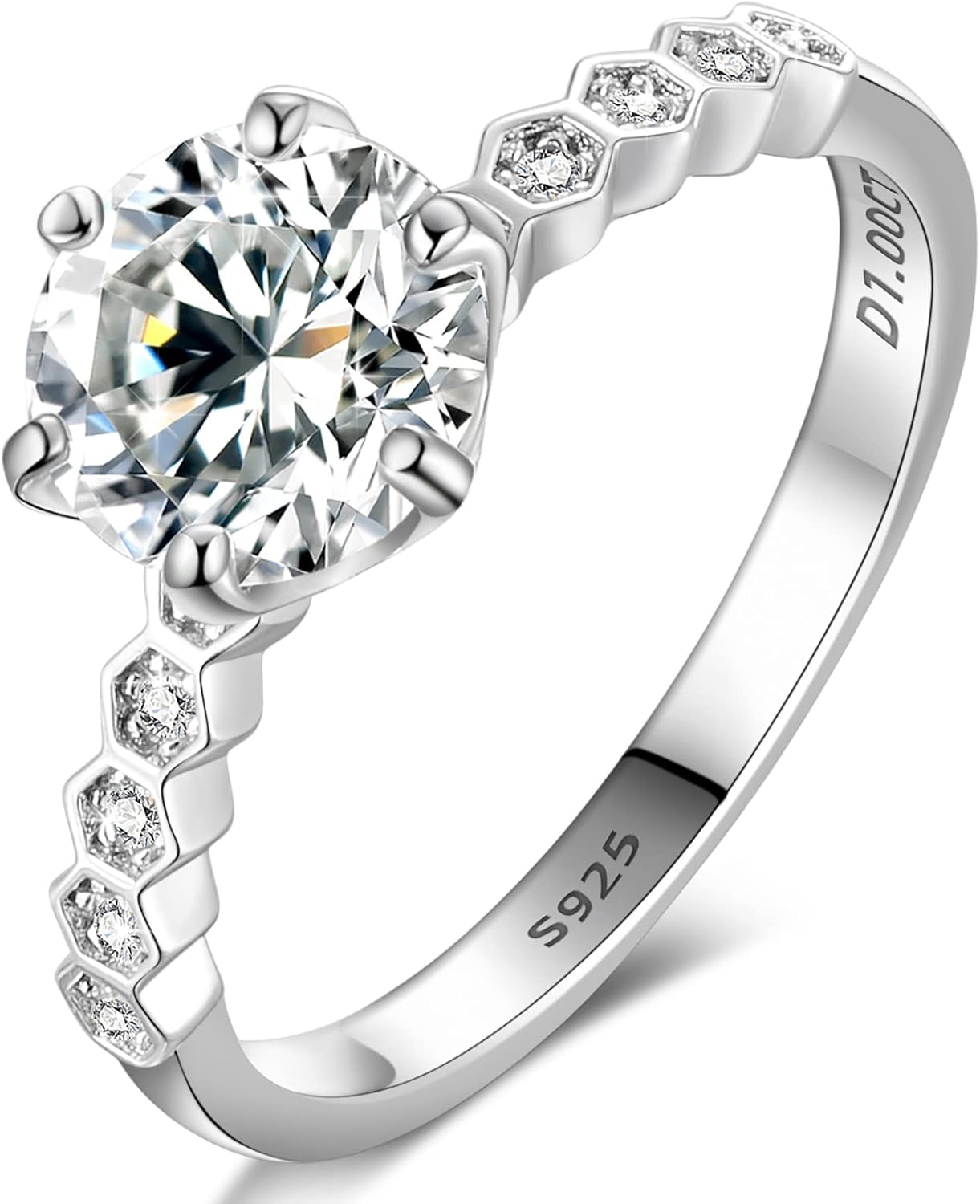 Moissanite Rings for Women, 0.5CT-2.0CT Lab Created Diamond Ring 18K White Gold Plated 925 Sterling Silver Rings Halo Moissanite Engagement Band Wedding Anniversary Eternity Promise Stacking Ring for Mom Wife Girlfriend with GRA Certificate of Authenticity