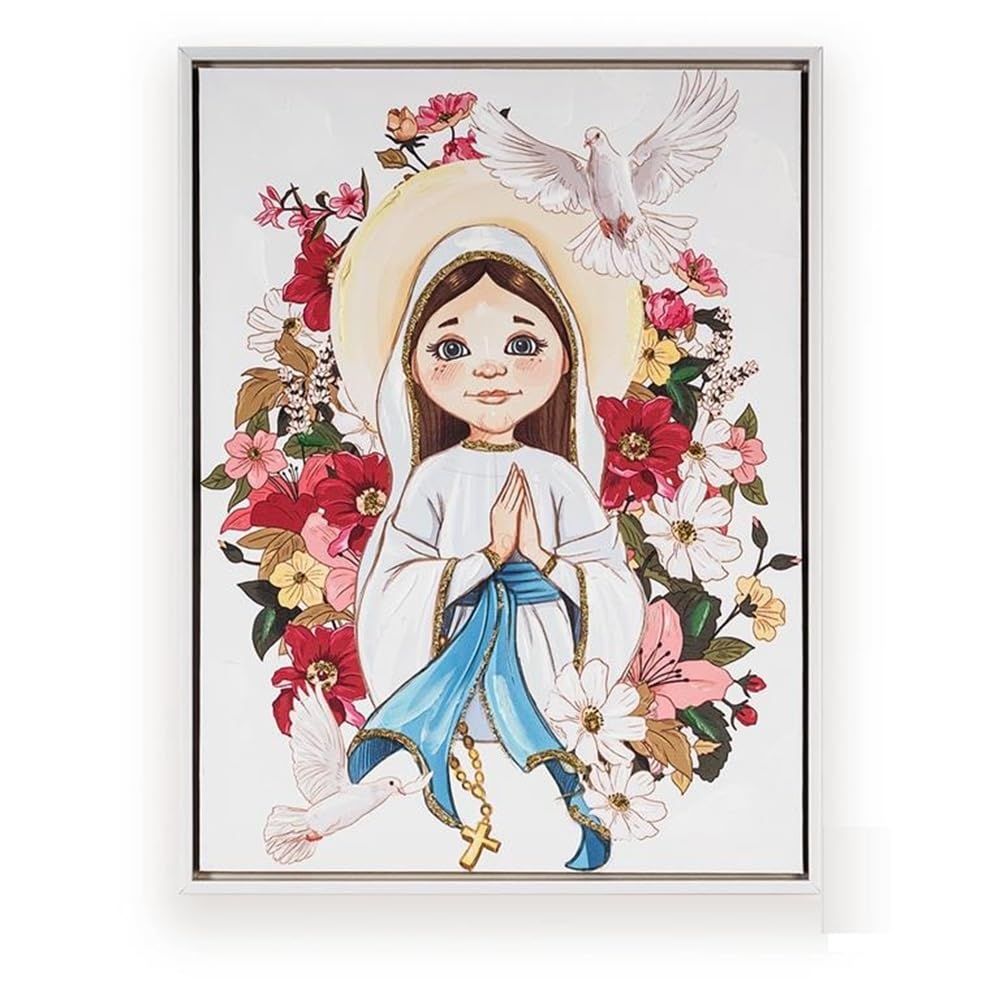 Tableau de la Vierge de Lourdes pour enfant cadre DRW deco murale religieuse
