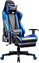 GTRacing ゲーミングチェア オフィスチェア デスクチェア ゲーム用チェア リクライニング パソコンチェア ハイバック ヘッドレスト ランバーサポート ひじ掛け付き 高さ調整機能 PUレザー オットマン付き ブルー (GT002F-BLUE)